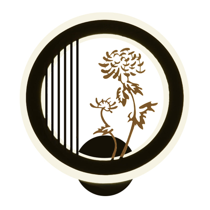 Vivolux | Chrysanths/Orchid Flower LED Muur Licht Chinese Acryl Woonkamer Hoepel Wandverlichting Fixture in Zwart