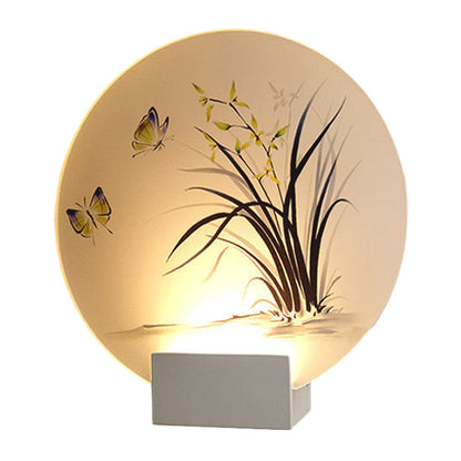 Vivolux | Mondförmige Acryl-Wandmontagebeleuchtung Asiatische Weiße LED-Wandlampe mit Schmetterlings- und Orchideenmuster