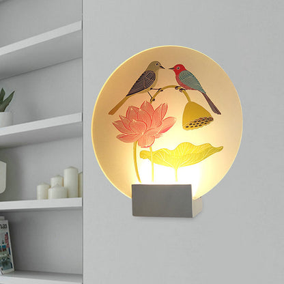 Vivolux | Asia Lovebird und Lotus Wandlampe Acryl Schlafzimmer LED Wandbeleuchtung in Weiß