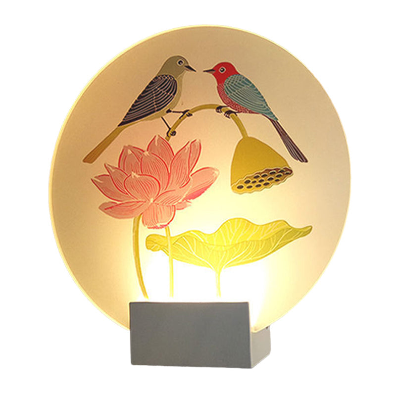 Vivolux | Asia Lovebird und Lotus Wandlampe Acryl Schlafzimmer LED Wandbeleuchtung in Weiß