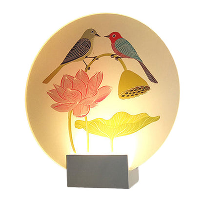 Vivolux | Asia Lovebird und Lotus Wandlampe Acryl Schlafzimmer LED Wandbeleuchtung in Weiß