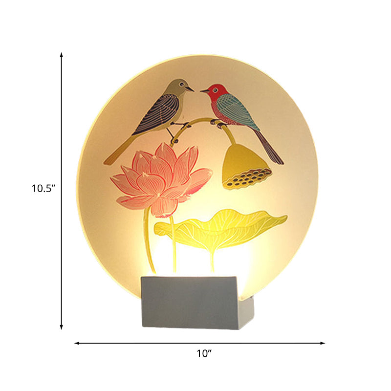 Vivolux | Asia Lovebird und Lotus Wandlampe Acryl Schlafzimmer LED Wandbeleuchtung in Weiß