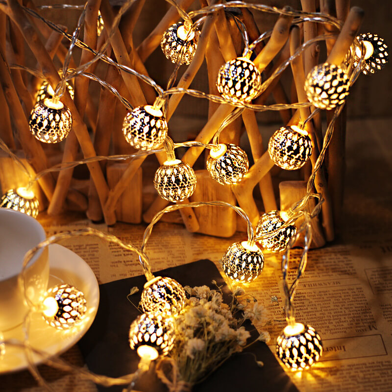 Vivolux | Solar-Lichterkette Marokkanische Kugel Bunte LED Weihnachtslichter Eisenkugeln Dekoration Außen Lichterkette