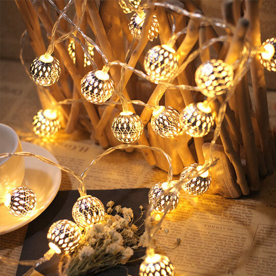 Vivolux | Solar-Lichterkette Marokkanische Kugel Bunte LED Weihnachtslichter Eisenkugeln Dekoration Außen Lichterkette