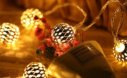 Vivolux | Solar-Lichterkette Marokkanische Kugel Bunte LED Weihnachtslichter Eisenkugeln Dekoration Außen Lichterkette
