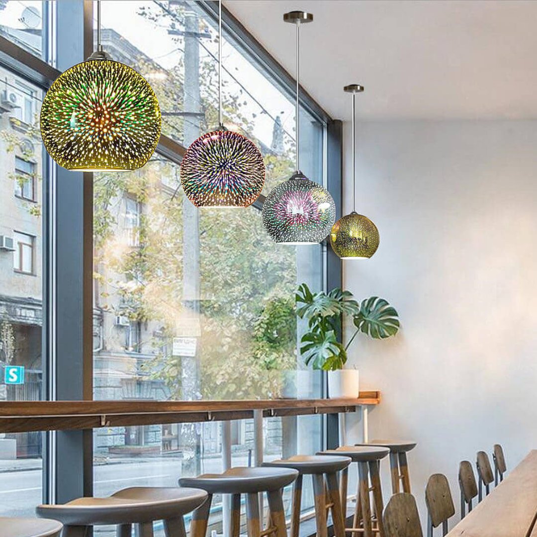 Vivolux | Moderne kreative 3D bunte Feuerwerksglas 1-Licht Kuppel Pendelleuchte
