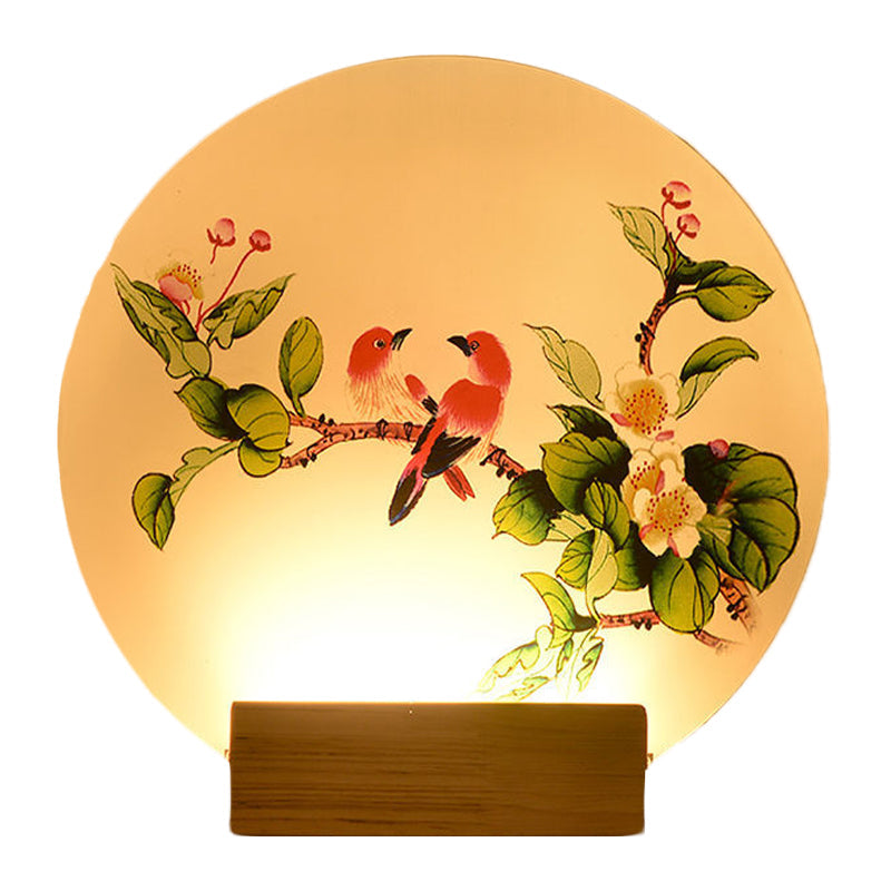 Vivolux | Acryl Circulaire Vogels en Bloemen Muurlamp Chinese LED Hout Wandgemonteerde Verlichting