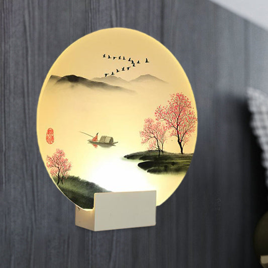 Vivolux | Runde Flur Berg- und Seewandlampen-Acryl-LED-Chinesische Wandbeleuchtung Idee in Weiß