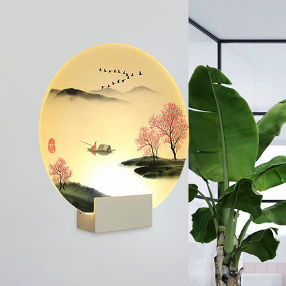 Vivolux | Runde Flur Berg- und Seewandlampen-Acryl-LED-Chinesische Wandbeleuchtung Idee in Weiß