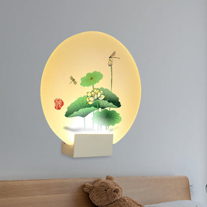 Vivolux | Asia Style Circulaire Wandverlichting Acryl LED Wanddecoratie Licht in Wit met Lotusblaadje en Libelle Patroon