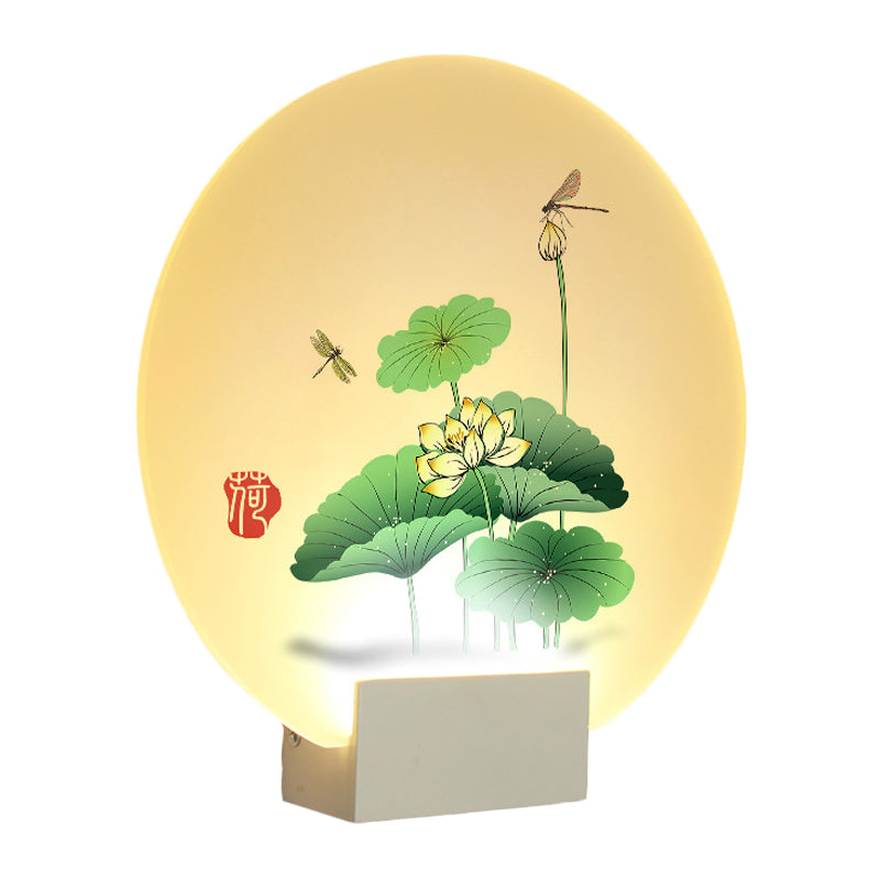 Vivolux | Asia Style Circulaire Wandverlichting Acryl LED Wanddecoratie Licht in Wit met Lotusblaadje en Libelle Patroon