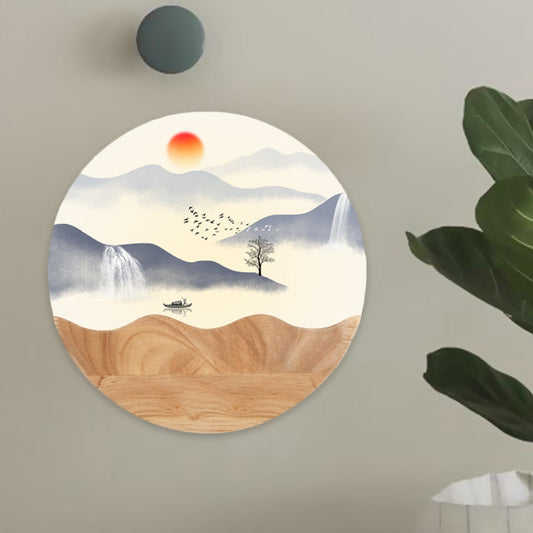 Vivolux | Runde Acryl Wandleuchte Asiastil LED Holz Wandmosaiklicht mit Berg/Zweig-Muster