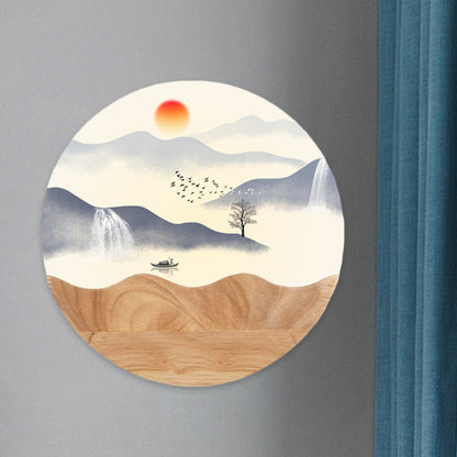Vivolux | Runde Acryl Wandleuchte Asiastil LED Holz Wandmosaiklicht mit Berg/Zweig-Muster