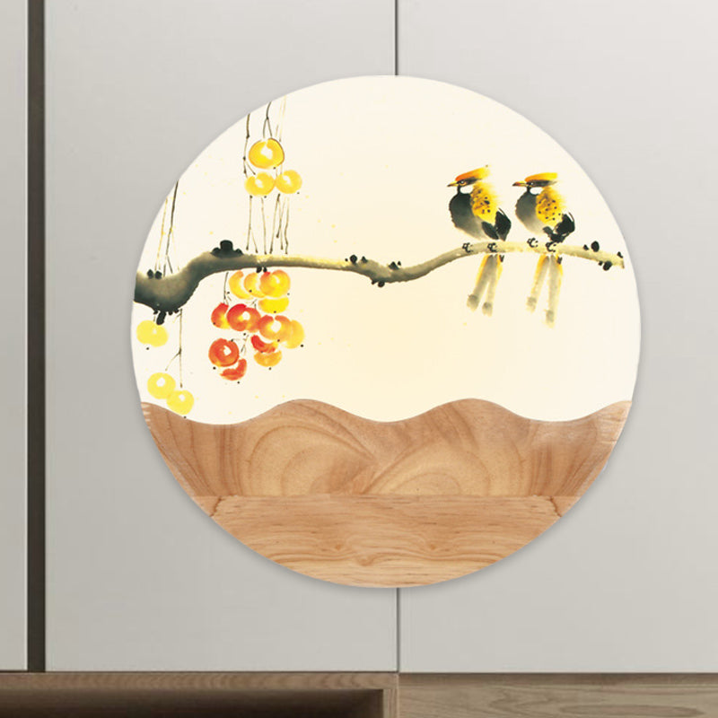 Vivolux | Runde Acryl Wandleuchte Asiastil LED Holz Wandmosaiklicht mit Berg/Zweig-Muster