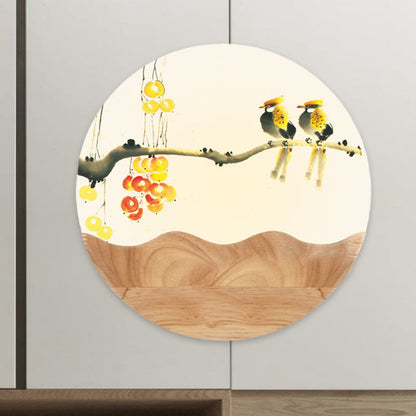 Vivolux | Runde Acryl Wandleuchte Asiastil LED Holz Wandmosaiklicht mit Berg/Zweig-Muster