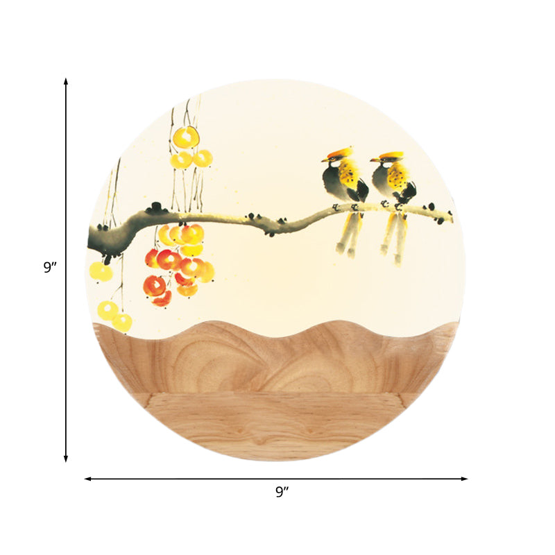 Vivolux | Runde Acryl Wandleuchte Asiastil LED Holz Wandmosaiklicht mit Berg/Zweig-Muster
