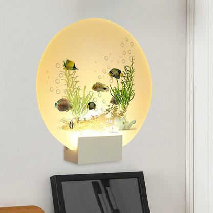 Vivolux | Witte Circulaire Wandverlichting Idee Oriëntaalse LED Acryl Muurlicht met Onderzeese Planten en Vissen Ontwerp