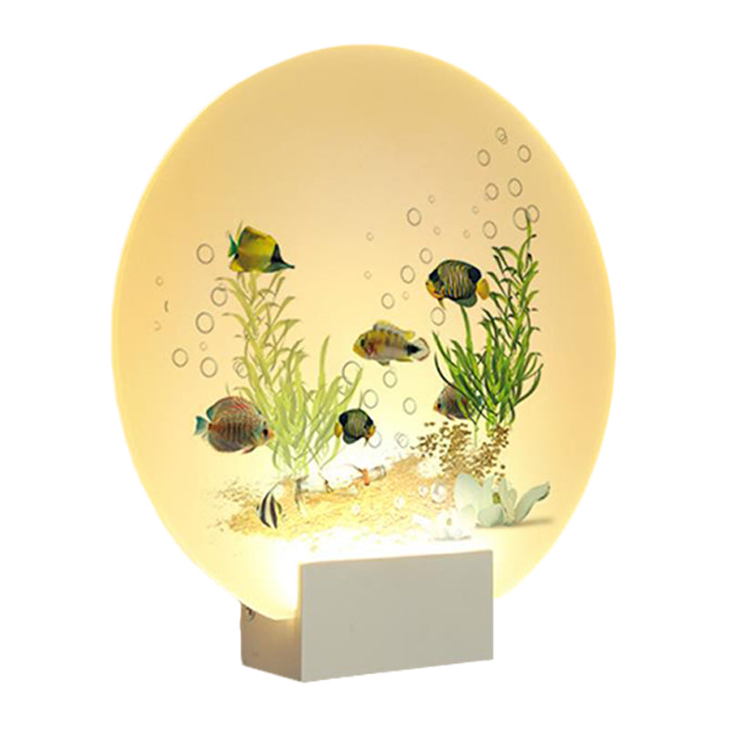 Vivolux | Witte Circulaire Wandverlichting Idee Oriëntaalse LED Acryl Muurlicht met Onderzeese Planten en Vissen Ontwerp