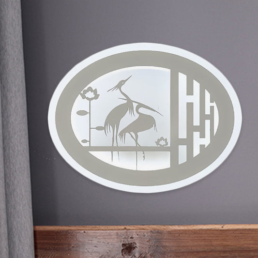 Vivolux | Chinesischer Stil Oval Wildkran Wandmural Lampe Acryl LED Flur Wandbeleuchtung in Weiß