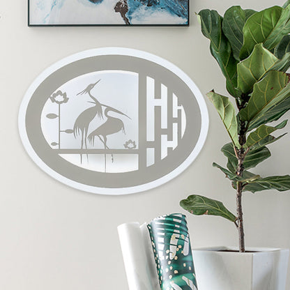 Vivolux | Chinesischer Stil Oval Wildkran Wandmural Lampe Acryl LED Flur Wandbeleuchtung in Weiß
