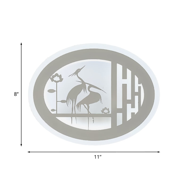 Vivolux | Chinesischer Stil Oval Wildkran Wandmural Lampe Acryl LED Flur Wandbeleuchtung in Weiß