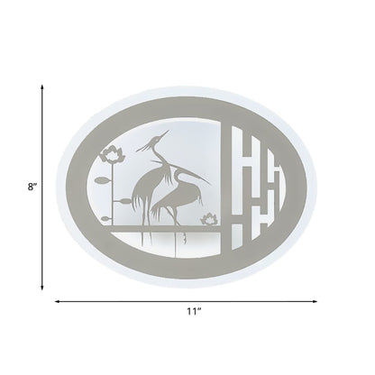 Vivolux | Chinesischer Stil Oval Wildkran Wandmural Lampe Acryl LED Flur Wandbeleuchtung in Weiß