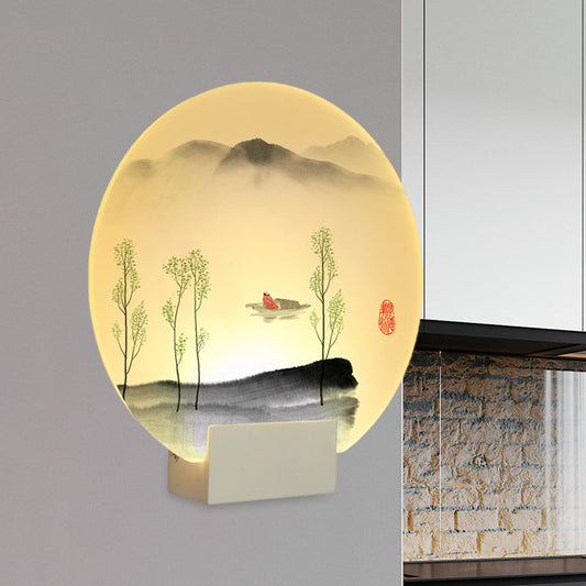 Vivolux | Runder Acryl Berg- und Boot Wandlampe Orientalischer Stil LED Weiße Wandbeleuchtung Idee