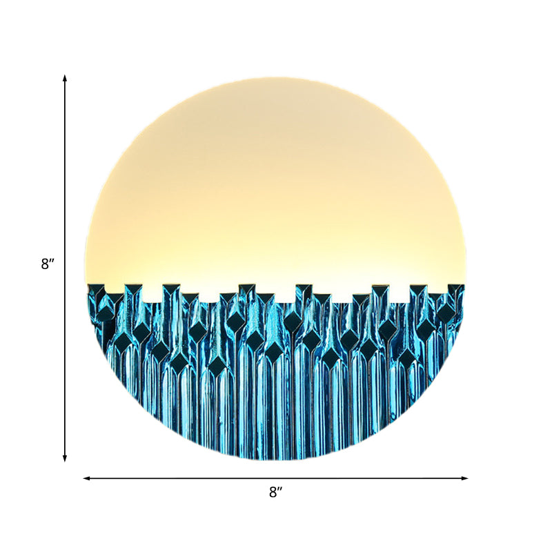 Vivolux | LED Gang Wandlampe Chinesischer Stil Blau/Silber Metallische Oberfläche Gemusterte Wandlicht mit Rundem Acrylschirm