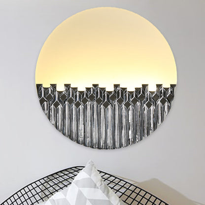 Vivolux | LED Gang Wandlampe Chinesischer Stil Blau/Silber Metallische Oberfläche Gemusterte Wandlicht mit Rundem Acrylschirm