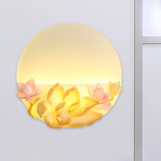 Vivolux | Rosa und Weiße Zirkuläre Magnolia Wandbeleuchtung Orientalischer Stil LED Acryl Wandgemälde Licht