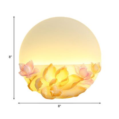 Vivolux | Rosa und Weiße Zirkuläre Magnolia Wandbeleuchtung Orientalischer Stil LED Acryl Wandgemälde Licht