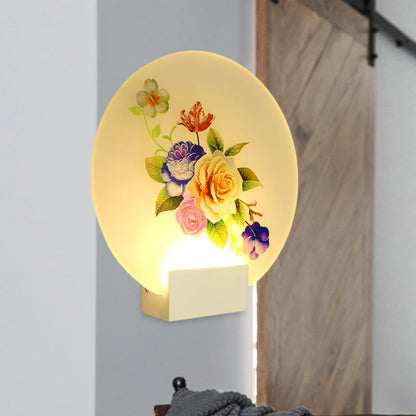 Vivolux | LED Gangwand Wandmural Licht Asiastil Weiß Florale Knospe/Blühende Blume Wandbeleuchtungseinheit mit Abgerundetem Acrylschirm