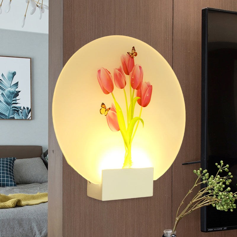 Vivolux | LED Gangwand Wandmural Licht Asiastil Weiß Florale Knospe/Blühende Blume Wandbeleuchtungseinheit mit Abgerundetem Acrylschirm