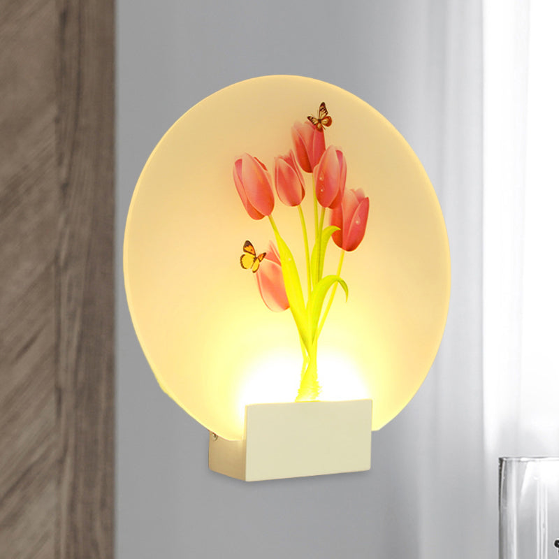 Vivolux | LED Gangwand Wandmural Licht Asiastil Weiß Florale Knospe/Blühende Blume Wandbeleuchtungseinheit mit Abgerundetem Acrylschirm