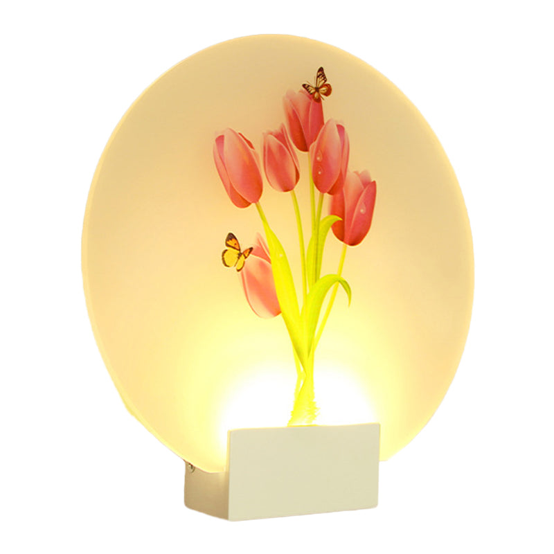 Vivolux | LED Gangwand Wandmural Licht Asiastil Weiß Florale Knospe/Blühende Blume Wandbeleuchtungseinheit mit Abgerundetem Acrylschirm