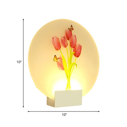 Vivolux | LED Gangwand Wandmural Licht Asiastil Weiß Florale Knospe/Blühende Blume Wandbeleuchtungseinheit mit Abgerundetem Acrylschirm