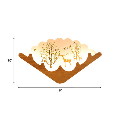 Vivolux | Acryl Fächerförmige Wandlampe Asien Stil LED Holz Wandbild Licht mit Elch und See/Wald Muster