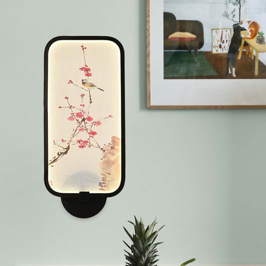 Vivolux | Rechthoekige Acryl Pruim en Vogel Muurlamp Chinese Stijl LED Zwarte Wandgemonteerde Verlichtingsarmatuur