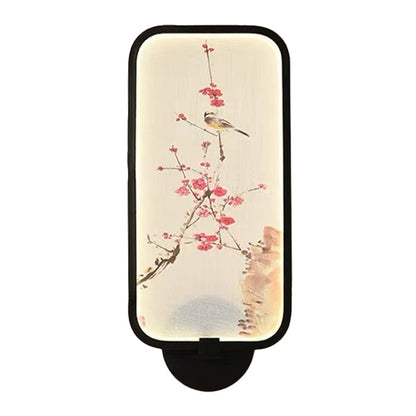 Vivolux | Rechthoekige Acryl Pruim en Vogel Muurlamp Chinese Stijl LED Zwarte Wandgemonteerde Verlichtingsarmatuur