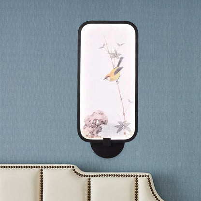 Vivolux | Acryl Rechteck Wandmural Licht Chinesischer Stil LED schwarze wandmontierte Lampe mit Vogel Muster