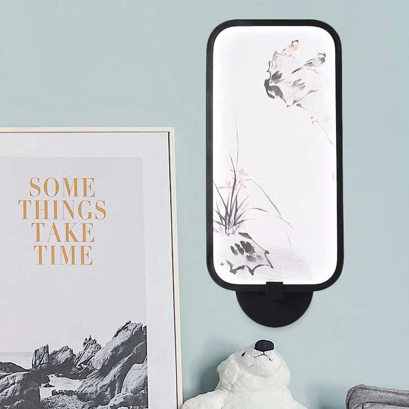 Vivolux | Acryl Rechteck Wandmural Licht Chinesischer Stil LED schwarze wandmontierte Lampe mit Vogel Muster