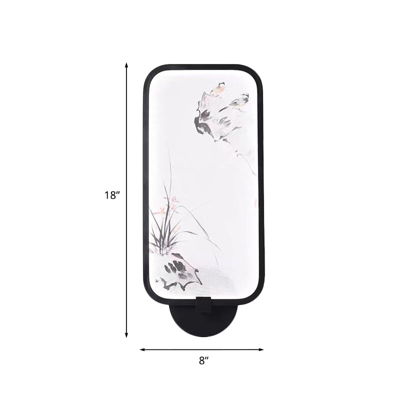 Vivolux | Acryl Rechteck Wandmural Licht Chinesischer Stil LED schwarze wandmontierte Lampe mit Vogel Muster