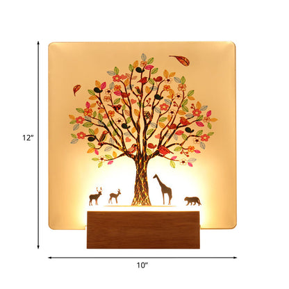 Vivolux | Holz Quadrat Baum und Tier Wandmural Licht Chinesischer Stil LED Acryl Wandbeleuchtung Leuchte