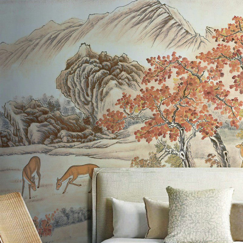 Vivolux | Whole Trees Mural Wallpaper für Schlafzimmer Fantasy Forest Wandkunst in Beige, Fleckenresistent