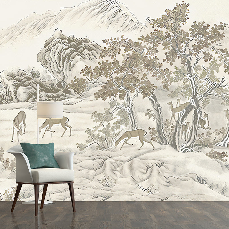 Vivolux | Whole Trees Mural Wallpaper für Schlafzimmer Fantasy Forest Wandkunst in Beige, Fleckenresistent
