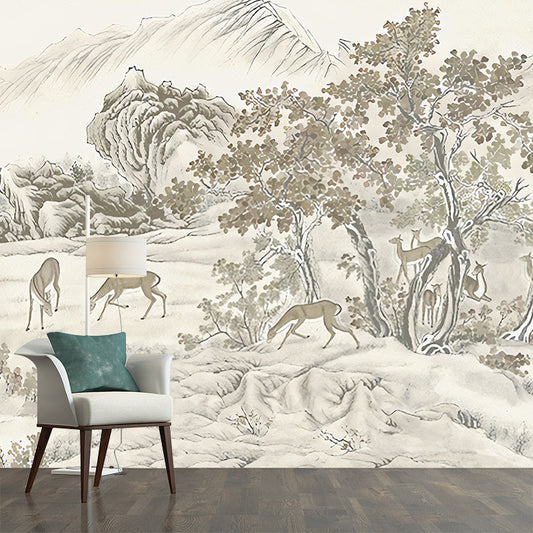 Vivolux | Whole Trees Mural Wallpaper für Schlafzimmer Fantasy Forest Wandkunst in Beige, Fleckenresistent