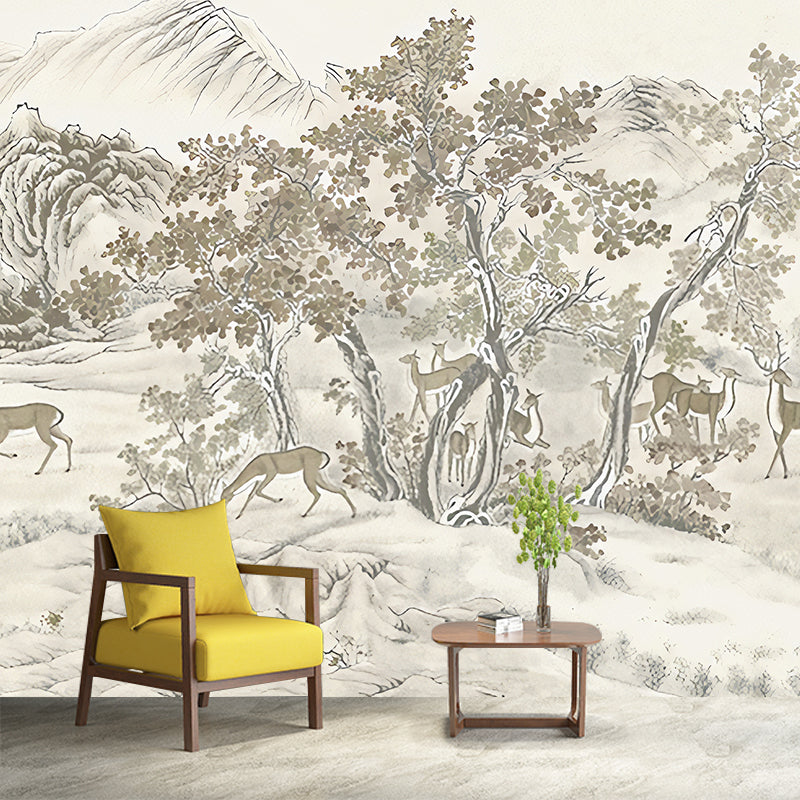 Vivolux | Whole Trees Mural Wallpaper für Schlafzimmer Fantasy Forest Wandkunst in Beige, Fleckenresistent