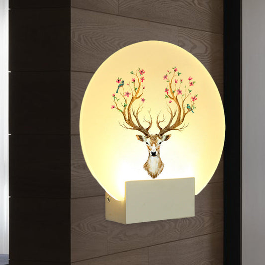 Vivolux | Runde Gästezimmer Elch Hirsch Wandmural Licht Acryl LED Orientalischer Stil Wandlichtkörper in Weiß