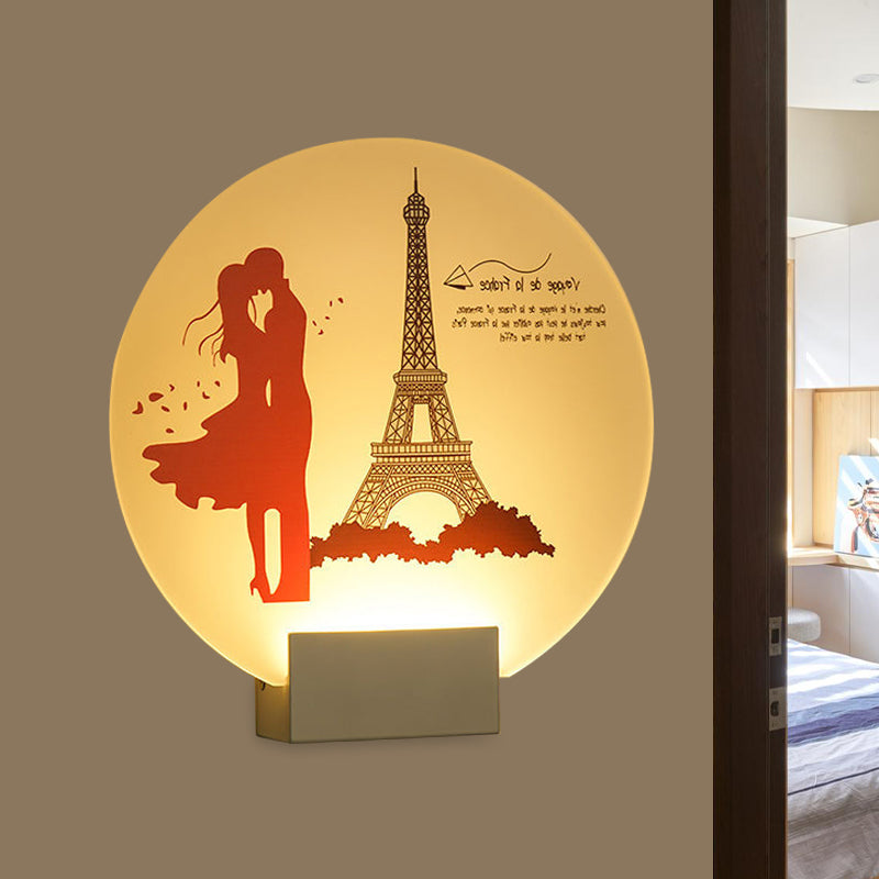 Vivolux | Weißer kreisförmiger romantischer Wandbeleuchtung für Paare im asiatischen Stil LED-Acryl-Wandmural-Lampe für Hochzeitszimmer