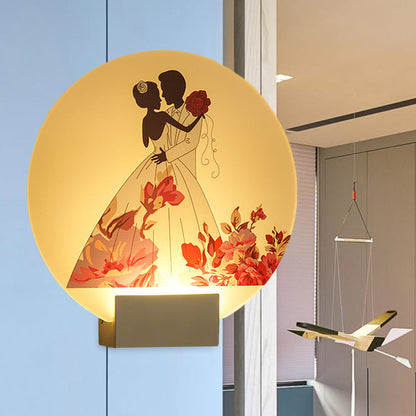 Vivolux | Weißer kreisförmiger romantischer Wandbeleuchtung für Paare im asiatischen Stil LED-Acryl-Wandmural-Lampe für Hochzeitszimmer